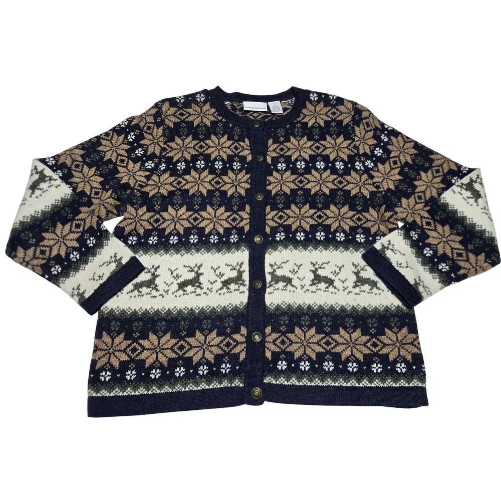 Croft & Barrow Nordic Reindeer‎ Fair Isle Cardigan Sweater Women's Medium Ski